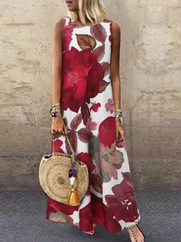 ZANZEA Лято реколта флорални печатни дълга рокля жени Бохемски плаж празник Sundress халат Femme случайни Макси Vestido Sarafans