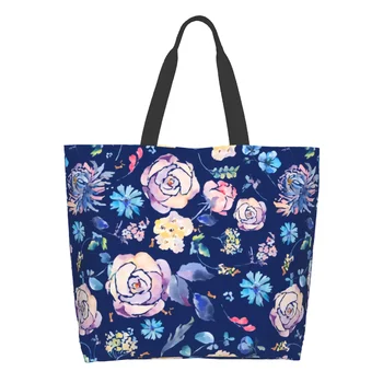 акварелни цветя Blossom Canvas Tote Bag за жени Уикенд кухня за многократна употреба Чанти за хранителни стоки Bulk Large Casual Shopping
