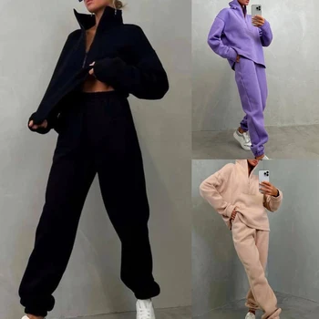 анцуг жени 2 парче комплект хип-хоп мъже спортни облекла модни дрехи плътен цвят потник джогинг костюм жени бягане дрехи