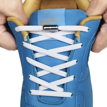 Без вратовръзка Връзки за обувки Метална ключалка Еластични връзки за обувки без връзки Еластични връзки Маратонки Детски възрастни 6MM Плоска връзка за обувки