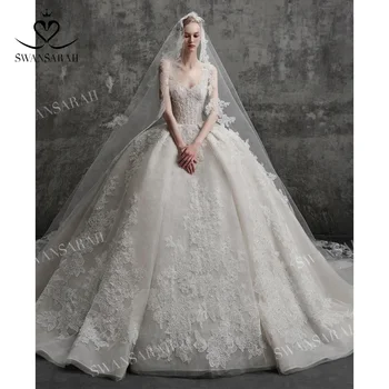 Без ръкави топка рокля сватбена рокля 2024 романтични апликации Скъпа принцеса булка SwanSarah B521 плюс размер Vestido De Novia