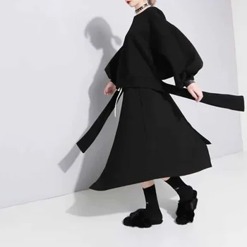 бял черен нова мода 2019 есен шик дантела нагоре Bowknot бутер ръкав върховете женски зимни пуловер суитчъри дамски AA5004