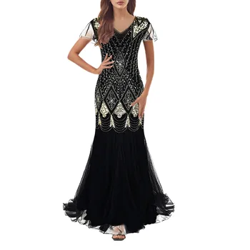 Вечерна рокля за жени Ретро рокля с пайети Банкет Лека луксозна парти Fishtail пола Дълъг стил Дамски елегантни рокли платье