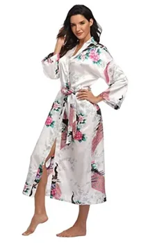 Гореща продажба Черно лято сатен кимоно халат жени булка шаферка сватбена роба рокля рокля секси цвете дълго спално облекло M-3XL