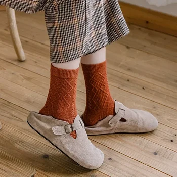 Дебели твърди чорапи жени топъл цвят зима термични дълго кашмир Harajuku японски есен вълна мода