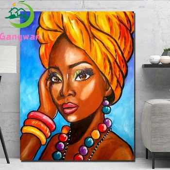 Диамантена бродерия цвят Африканско момиче Diy мозайка Диамант живопис 5d пъзел ръчно изработен подарък кристал Картина ръкоделие Подарък, декор