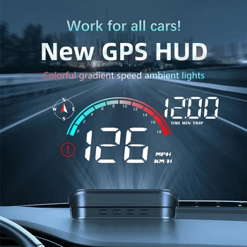  Дисплей за главата на автомобила HUD Универсален цифров GPS скоростомер Екран на екрана Километраж с аларма за превишаване на скоростта за всички автомобили