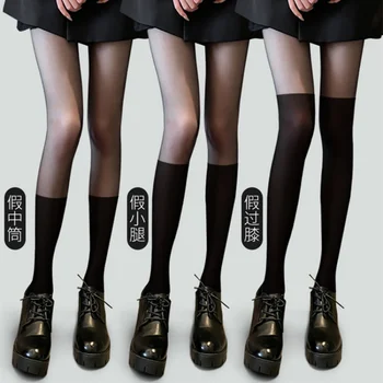 Жените пролет и есен тънки JK шевове чорапи Spat чорапи Бедро черна коприна фалшив над коляното