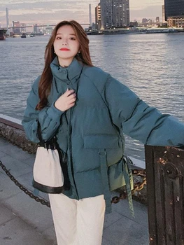 Зимни жени студено палто корейска мода нов в сгъстяване топло памук цип върховете яке улично облекло блуза за жени
