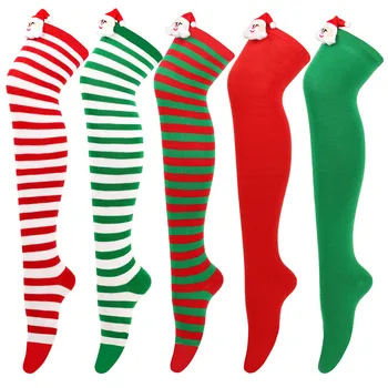Коледа високо дълги чорапи над коляното чорапи Коледа Cosplay парти костюми чорапи коляното високо дълго райе екстра голям чорап
