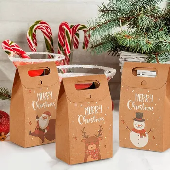 Коледа Крафт хартиени торби Дядо Коледа снежен човек лосове празник Коледа парти полза бонбони чанта бисквитка торбичка подарък Коледа 2024 Navidad