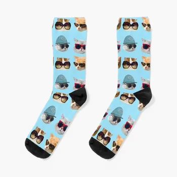 Котки с очила стикери пакет чорапи зимен термо лукс с печат готино Дизайнерски мъжки чорапи Дамски