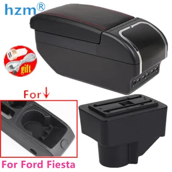 Кутия за подлакътници за Ford Fiesta 2011-2019 Двуслойна централна централна магазинна централна конзолна кутия с държач за чаши пепелник USB прибиращ се PU
