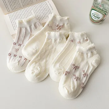 Летни бели чорапи памук женски сладки чорапи тънък стил четири сезона ins tide корейски ниски дантелени чорапи