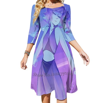 Лилаво и синьо квадратно деколте рокля нов плюс размер елегантни жени талията стегнат рокля Лапис лазули Стивън Вселена СтивънВселенски
