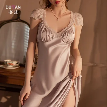 Модерен нов продукт Тънка, секси и очарователна копринена домашна козина, може да бъде износена като пижама, ледена копринена кожа Sling пижама рокля