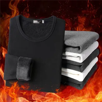 Мъже термо бельо руно удебелена тениска тънък дъното топли дрехи есен зима термо пуловер дълъг ръкав база чай