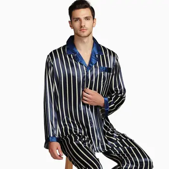 Мъжки копринен сатен пижама комплект пижама PJS комплект спално облекло комплект нощно облекло шезлонги S, M, L, XL, 2XL, 3XL, 4XL лента плюс
