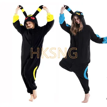 Нов възрастен Kigurumi Onesie Черно жълто Espeon пижами топло руно животно жени Хелоуин парти косплей костюм пижами