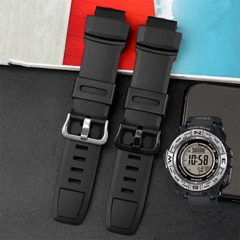 нов издръжлив гумен часовник 18mm изпъкнала уста черна силиконова каишка годни за PROTREK PRG260/280 PRG550 PRW-3500 PRW-5000 Watch