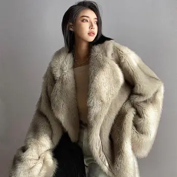 Нова дамска имитация на лисица кожа палто в дълъг темперамент мода лек луксозен и елегантен ниша дизайн Янгчи плюшено палто