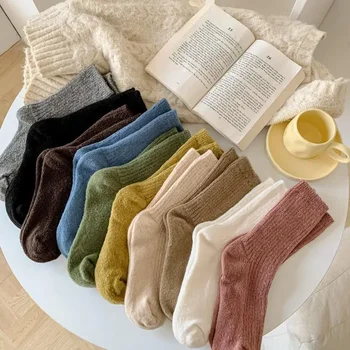 Нови зимни топли дамски чорапи сгъстяват вълнени чорапи плътен цвят случайни Harajuku Kawaii чорапи кашмир термични калцетини Mujer Meias