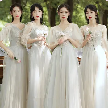 Нови сиви шаферски рокли Рокля с дължина на чая за дипломиране Апликации за абитуриентско парти Flower vestidos formales vestidos de graduacion