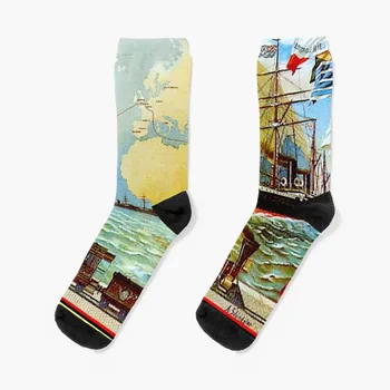 Около света за 80 дни; Реколта Жул Верн печат чорапи от съществено значение туристически ботуши отопляем тичам мъжки чорапи жените