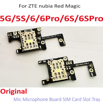 Оригинален държач за гнездо за четец на SIM карти с микрофон за ZTE Nubia Red Magic 5G 5S NX659J 6 6S 6Pro 6S Pro Flex кабел