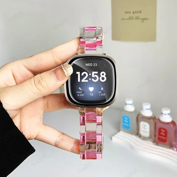 Прозрачна розова каишка за Fitbit Versa 4 3 Sense/Sense2 Регулируема лента гривна Часовник за Fitbit Versa 2 1 Lite гривна