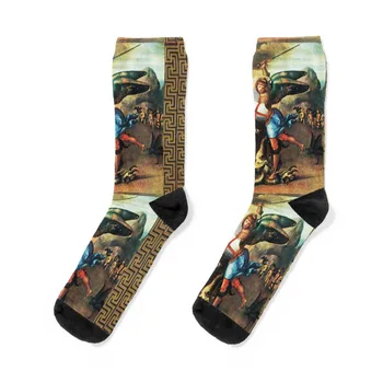 Св. Михаил Архангел и Дракон Чорапи Коледа подарък отопляеми деца Коледни чорапи за мъже Дамски