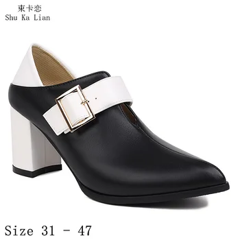 Секси жени високи токчета 7 см помпи обувки на висок ток стилето жена Оксфордс обувки коте токчета малки плюс размер 31 - 47