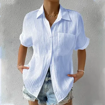 Твърди плисирани ежедневни свободни ризи за жени 2023 Летни дамски извънгабаритни ризи и блузи Мода Елегантни младежки женски върхове