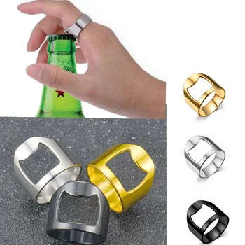тирбушон титанов стоманен пръстен уникални бирени бутилки отварачка преносим пръст пръстен дизайн буркани капак отстраняване неръждаема стомана кухня