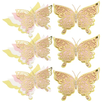 Триизмерна перлена хартия куха пеперуда стена стикер 3d симулирани големи сватба празник дома декорация стикери
