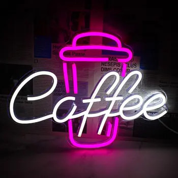 Чаша за кафе Неонов знак USB захранван за декор на стая, кафе LED неонова светлина Регулируема нощна лампа за кафе ресторант стена изкуство
