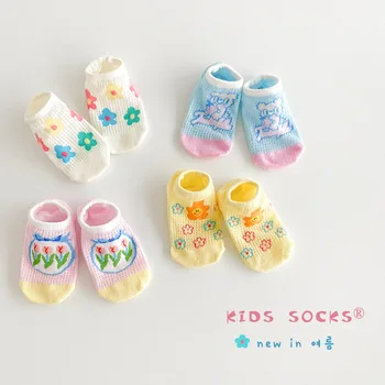 Четири чифта детски чорапи на едро пролет и лято невидими чорапи плитка уста бебешки чорапи памук тънки нехлъзгащи се момичета s