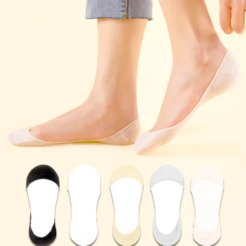 Чорапи дамски памук невидим лято тънък дишащ мек силикон нехлъзгаща мода за високи токчета лодка чорапи едноличен чорапи 5 чифт