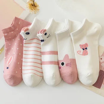 Чорапи за лодки дамски летни розови сладки анимационни уши котешки чорапи плитка уста дамски чорапи пот-абсорбиращ дезодорант дамски чорапи