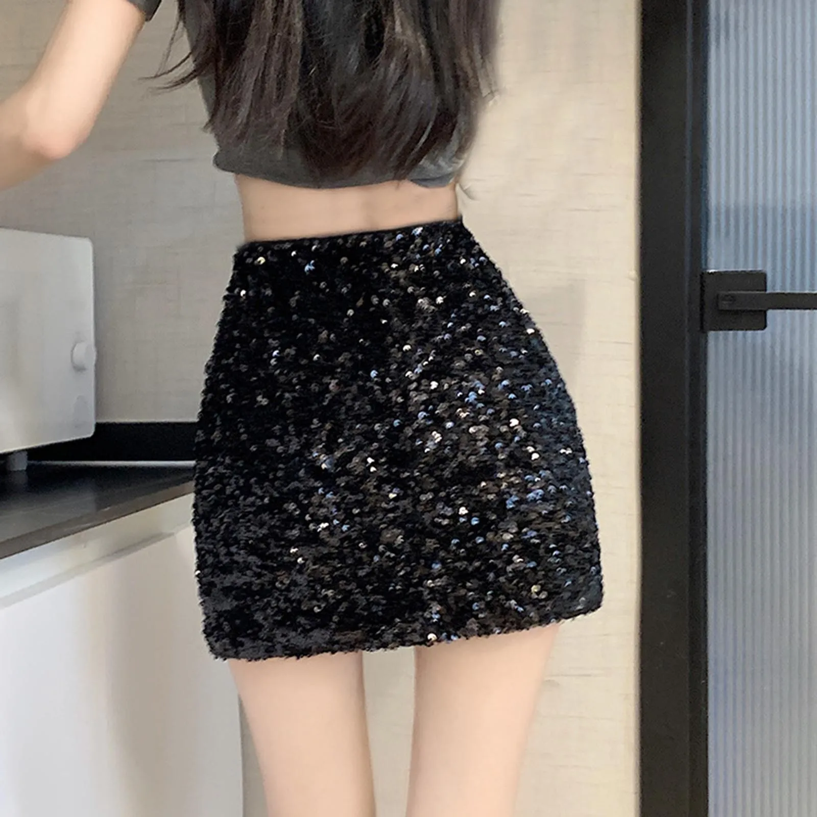 Дамска пола лъскави пайети декор A-Line мини пола 3D рязане висока талия жени пола нощен клуб етап шоу молив пола улично облекло