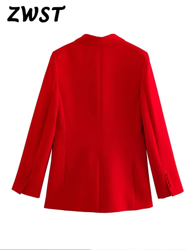 Solid Turndown яка жени палто двуреден джоб женско яке 2024 пролет мода офис дълъг ръкав хлабав дама палто