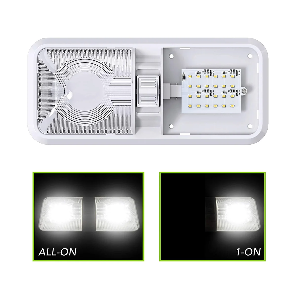 RV интериорни светлини 640 лумена, RV LED таван двойна куполна светлина с превключвател за кола / RV / ремарке / кемпер / лодка, 48 LED 5 пакет