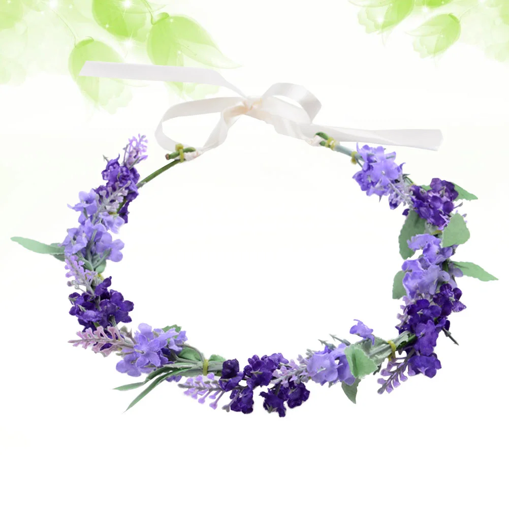Изкуствена лавандула цвете венец лента за глава флорални декоративни венец с панделка сватба аксесоари за коса за празници снимка