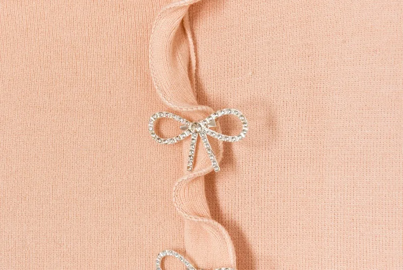 2022 пролет нов kawai сладък плетен основен топ плътен цвят гъбички ръб диаманти лък сладък къс плетен пуловер дамски пуловер