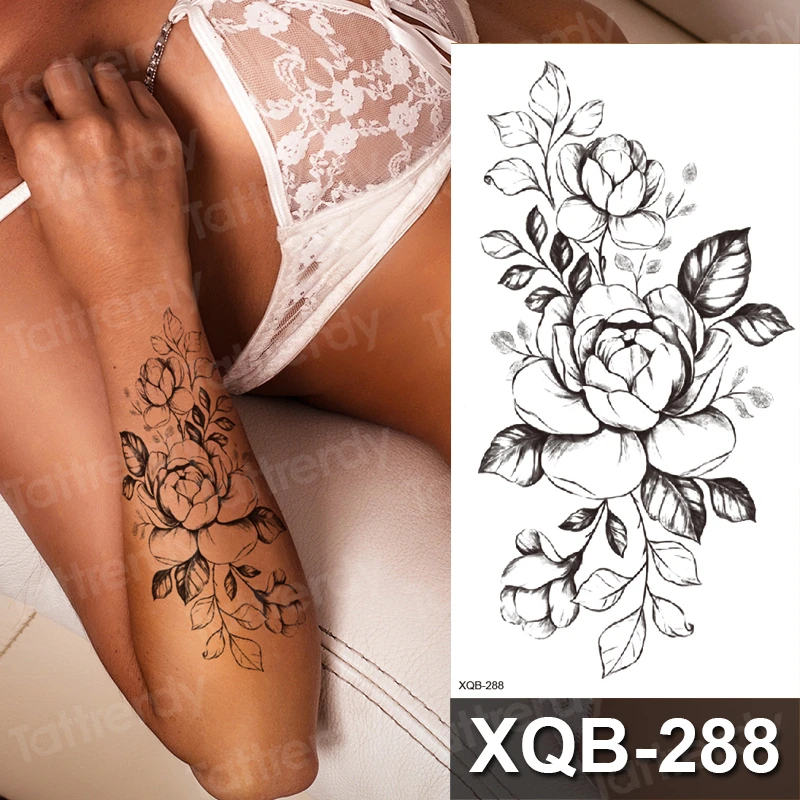 Rose Lily цвете временно татуировка за мъже жени черни цветя божур фалшиви татуировки стикер змия Tatoo тяло ръка боя водоустойчив