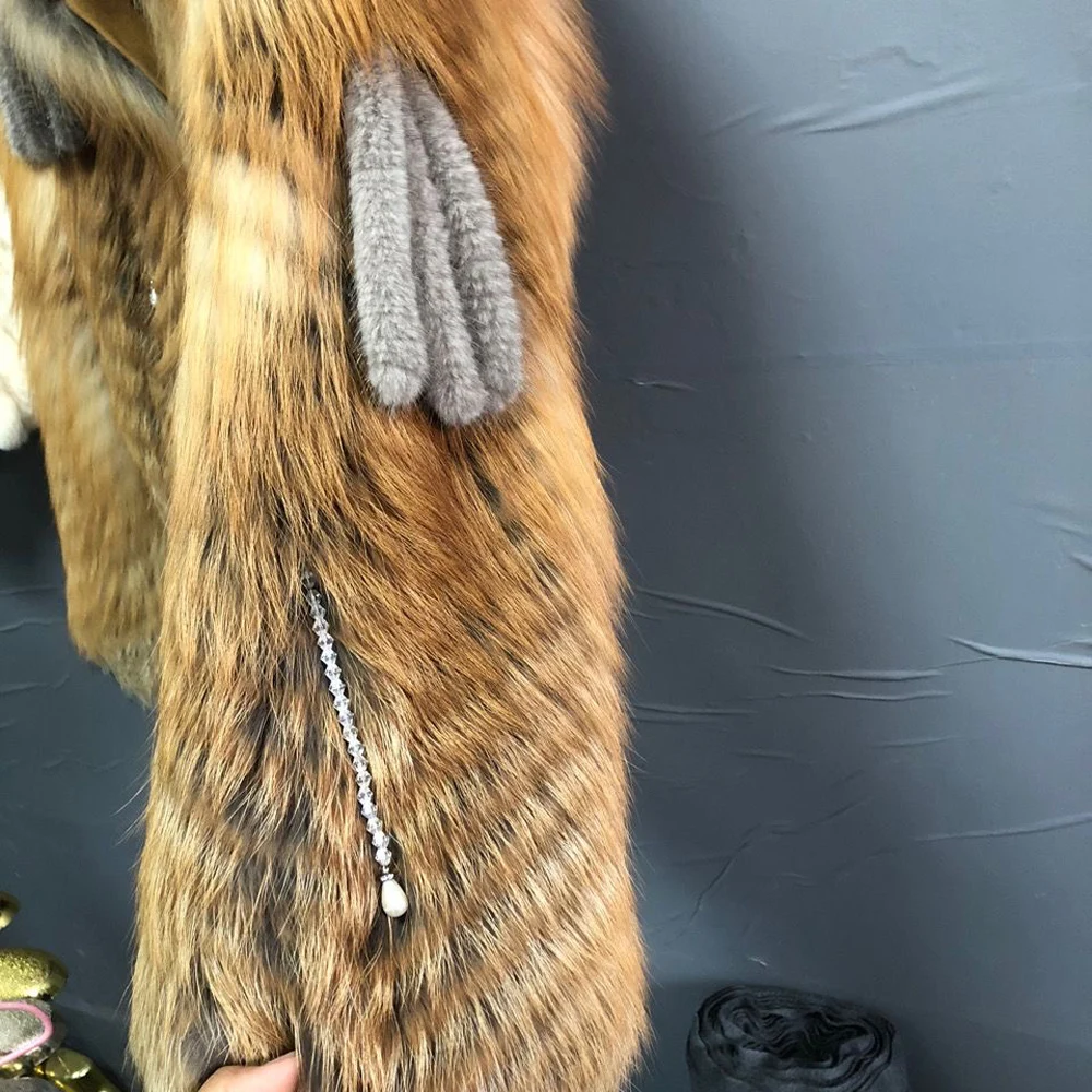 Зимни жени истински лисица кожени палта мода топло естествено пухкаво червено лисиче кожено яке дама лукс 100% естествена кожа дълъг ръкав връхни дрехи