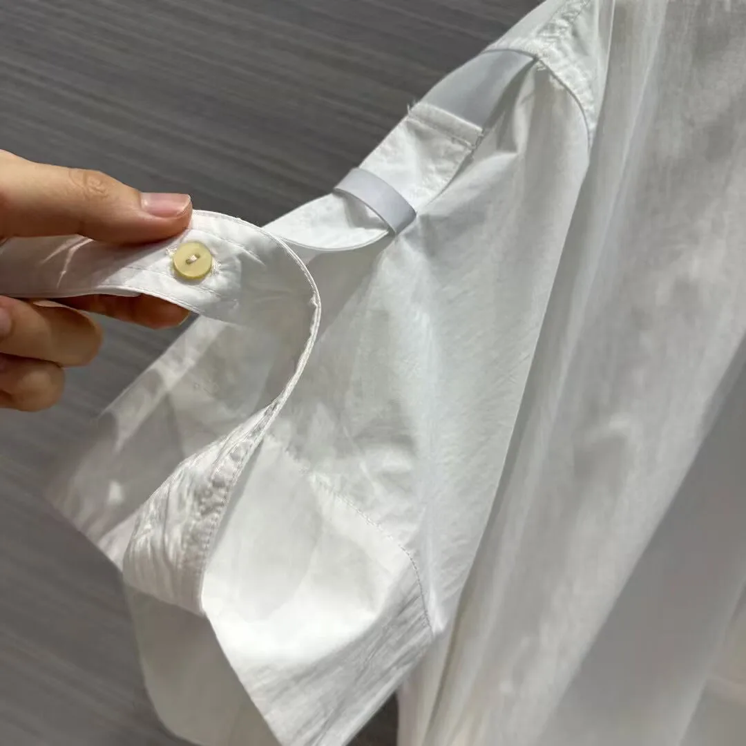 Нова лятна мода елегантна риза стил рокля жени завой-надолу яка панделка половин ръкав дантела нагоре колан направо бели мини рокли