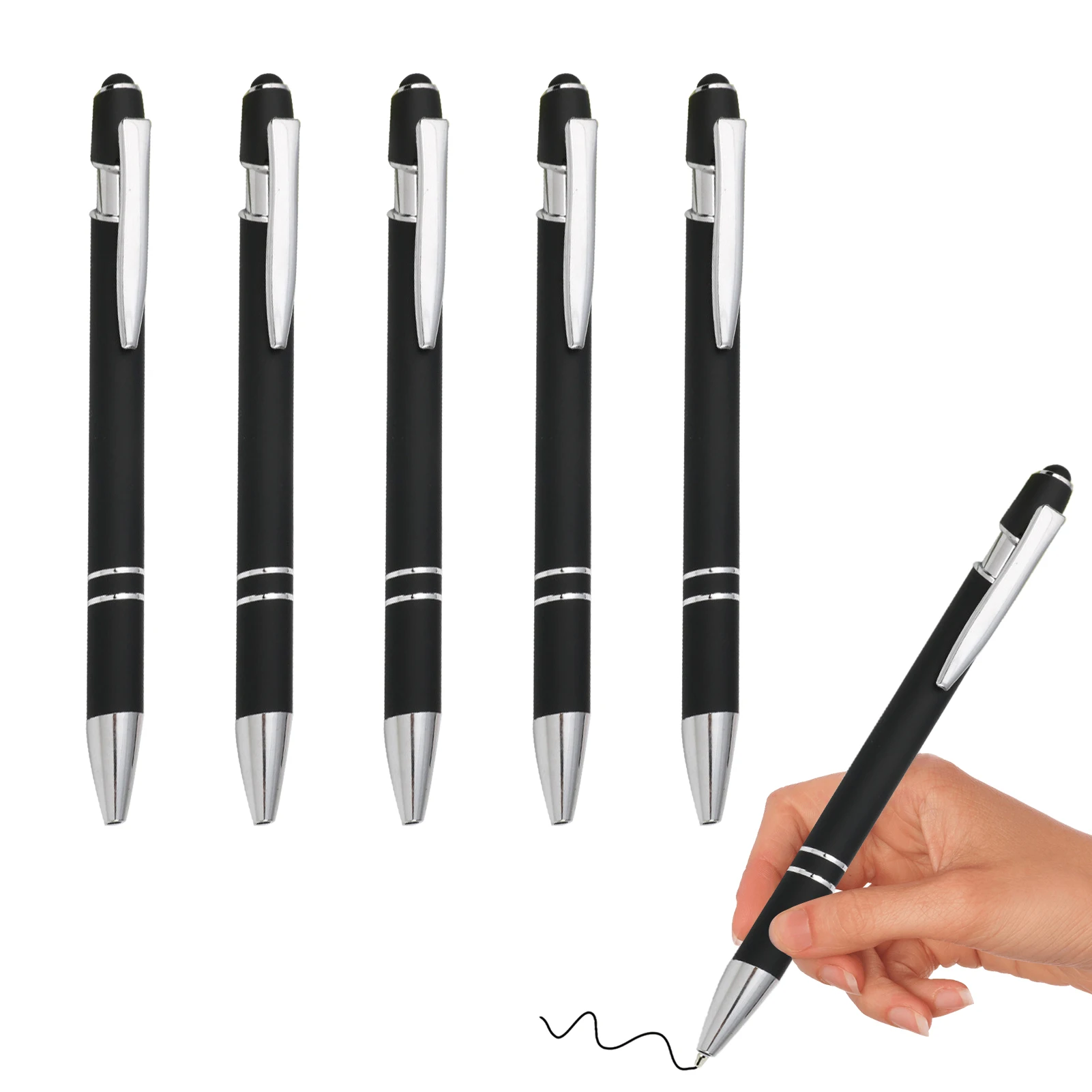5pcs Ергономична дръжка химикалка 0,7 мм фини домакински канцеларски бутон за писане гладка без хлъзгане сцепление черно мастило