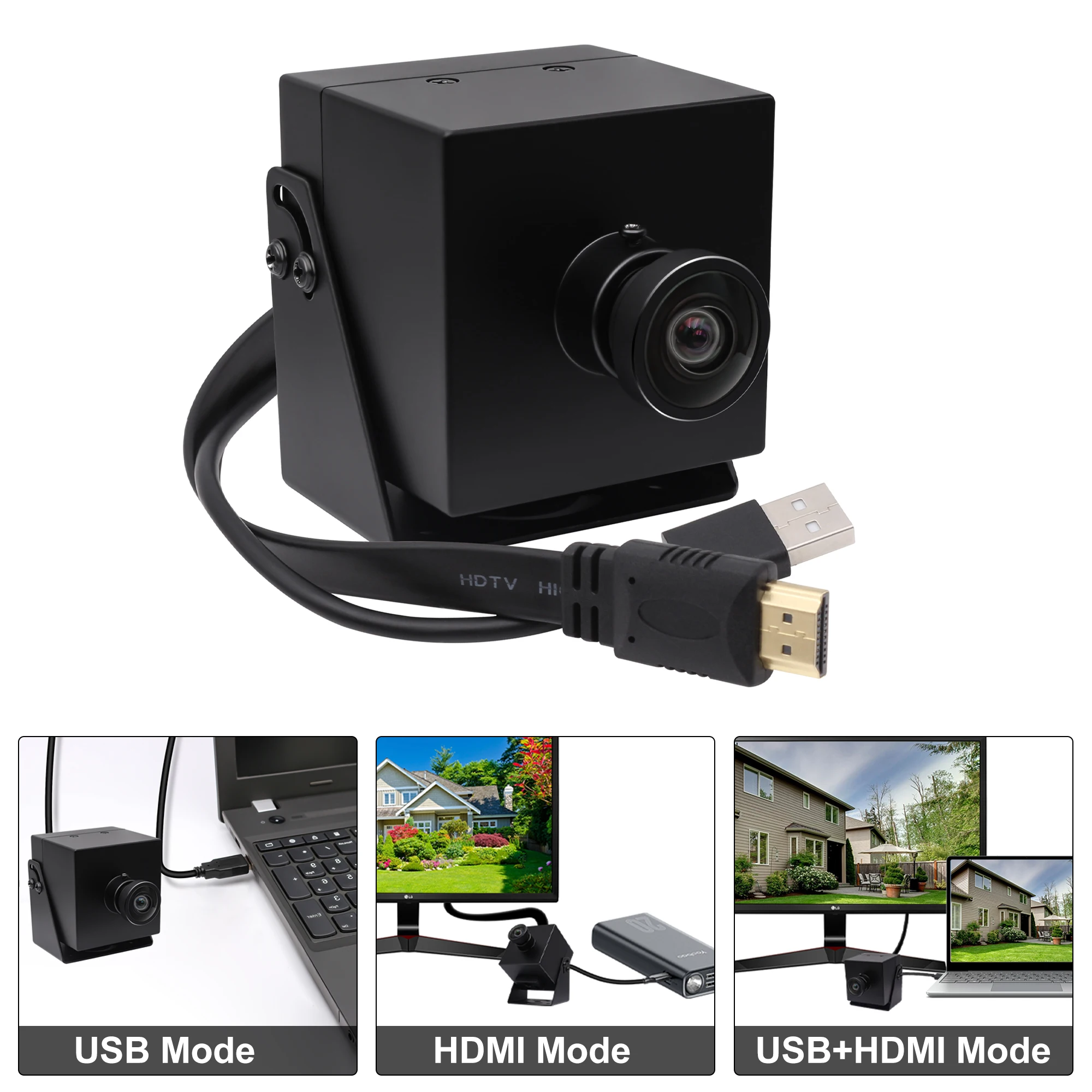 ELP 4K USB Type-C HDMI камера Fisheye обектив Webcam IMX415 2X цифров мини фотоапарат за защита на сигурността Play&Plug таблет лаптоп