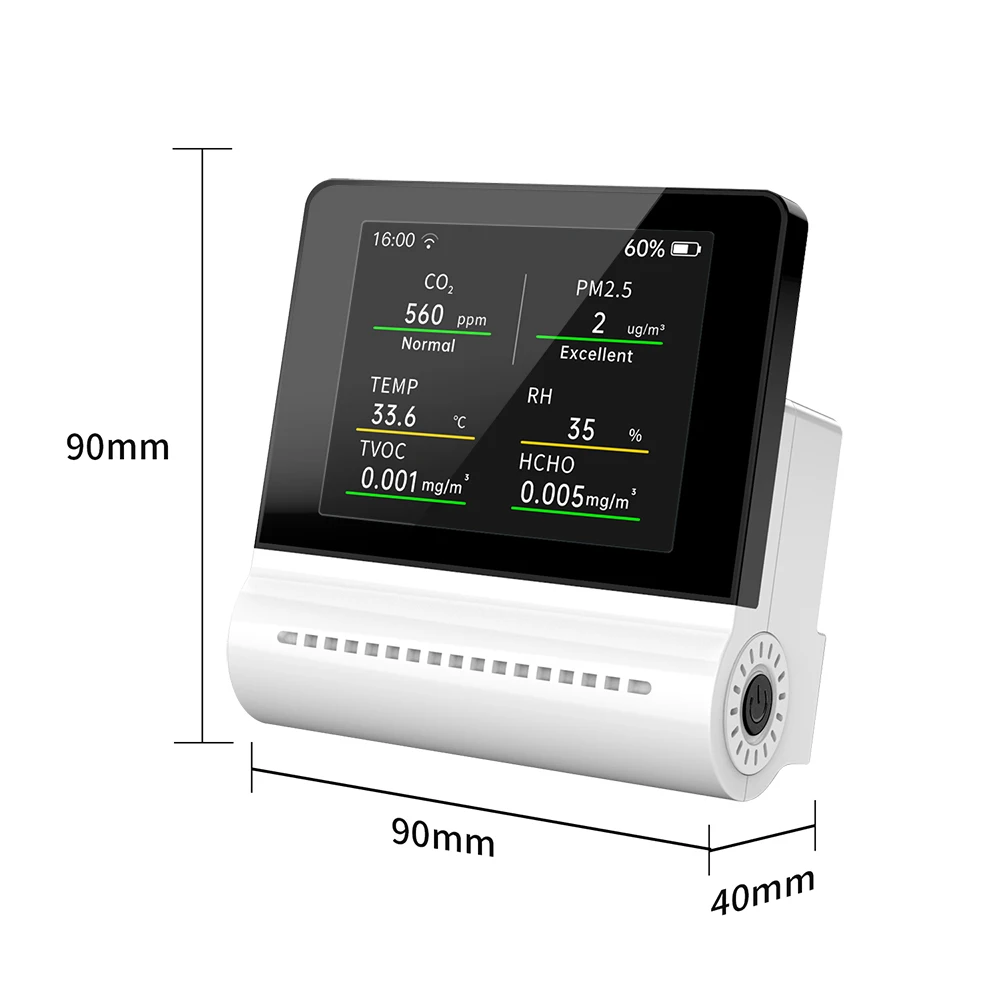  Монитор за качеството на въздуха Формалдехид PM2.5 CO2 Инструмент за тестване на температура и влажност Високо прецизен сензорен екран тестер